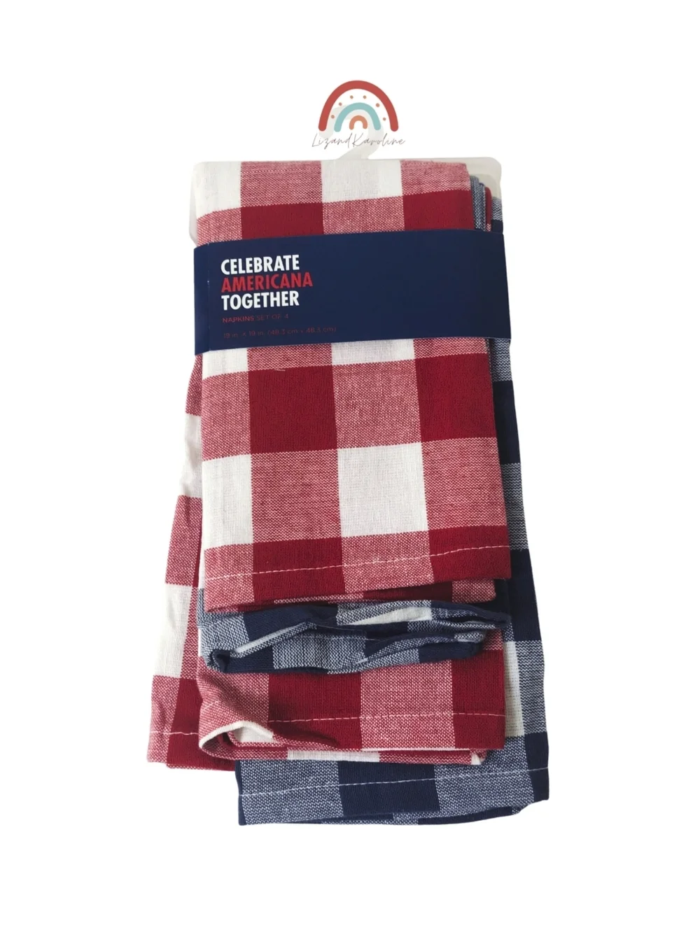New! Patriotic Americana Gingham Stars Kitchen Tablecloth Runner Linens Set